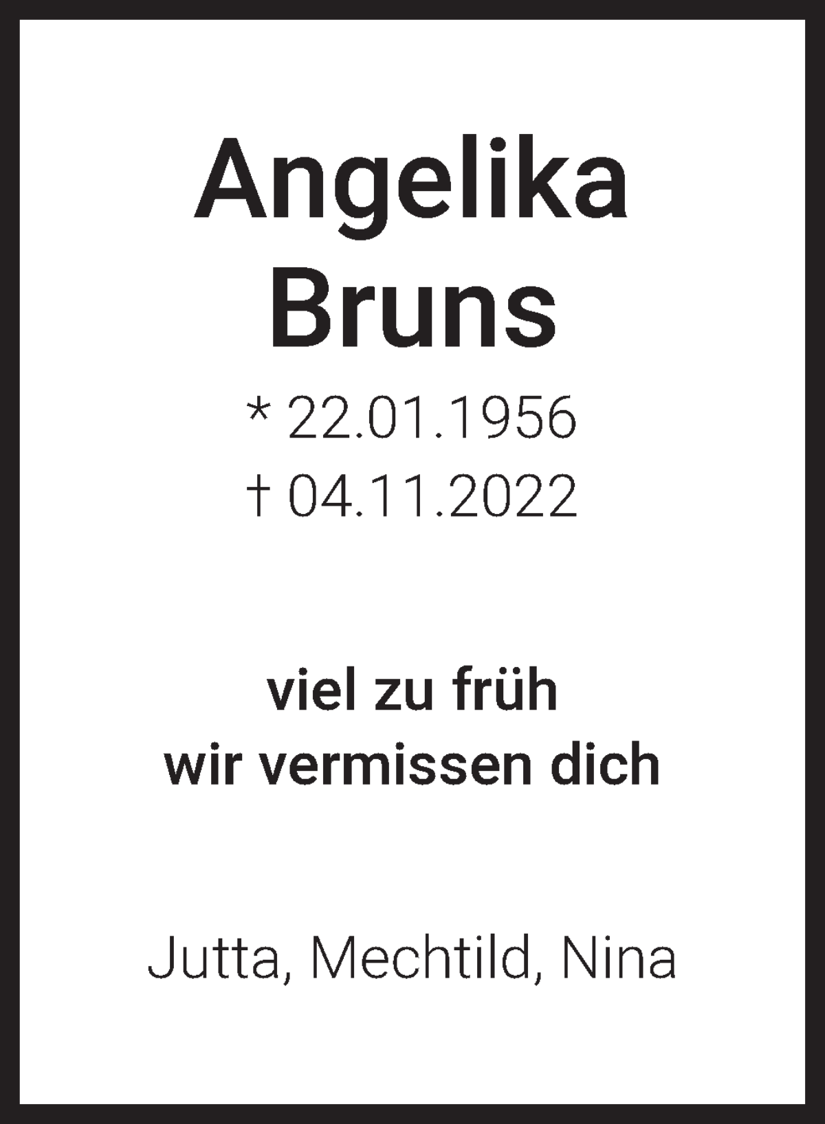 Traueranzeige von Angelika Bruns von WESER-KURIER
