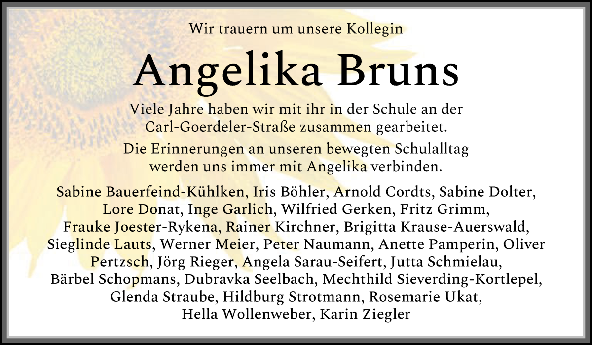 Traueranzeige von Angelika Bruns von WESER-KURIER