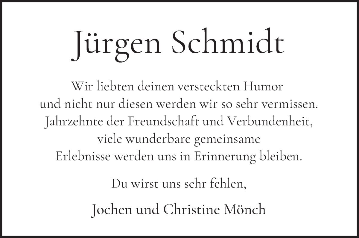Traueranzeige von Jürgen Schmidt von WESER-KURIER