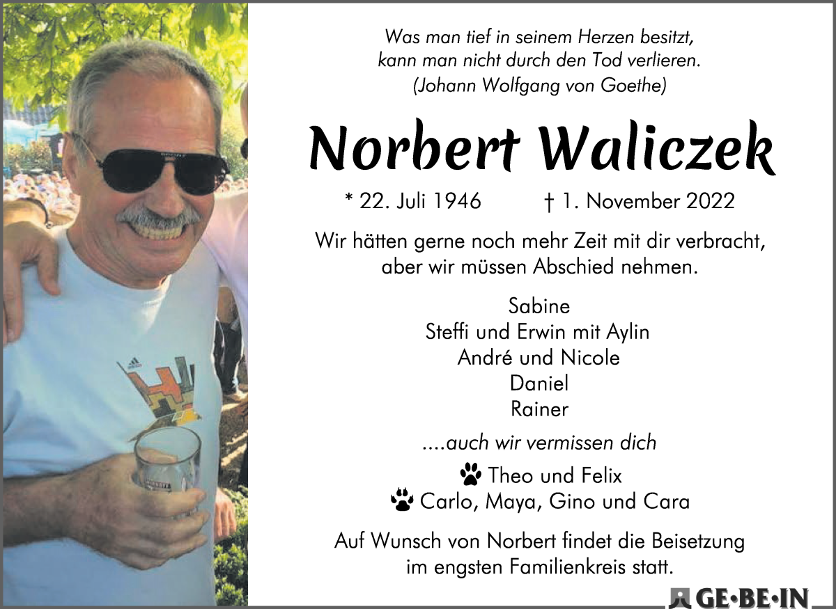 Traueranzeige von Norbert Waliczek von WESER-KURIER