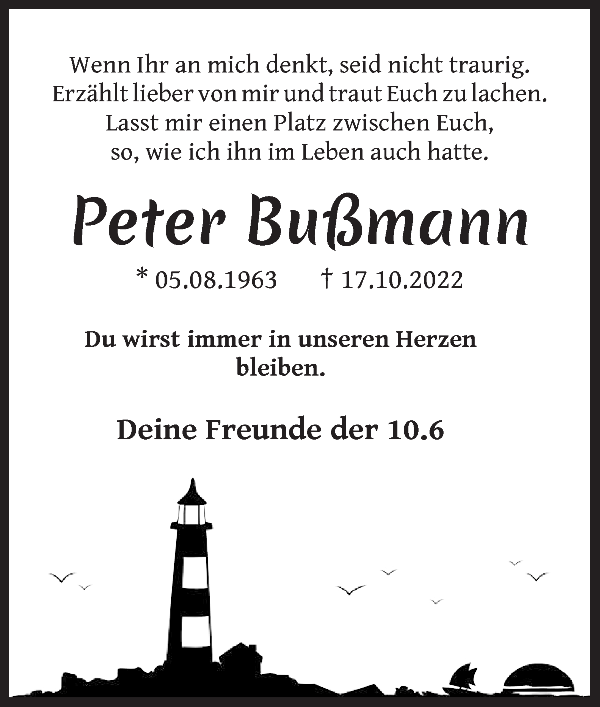 Traueranzeige von Peter Bußmann von WESER-KURIER