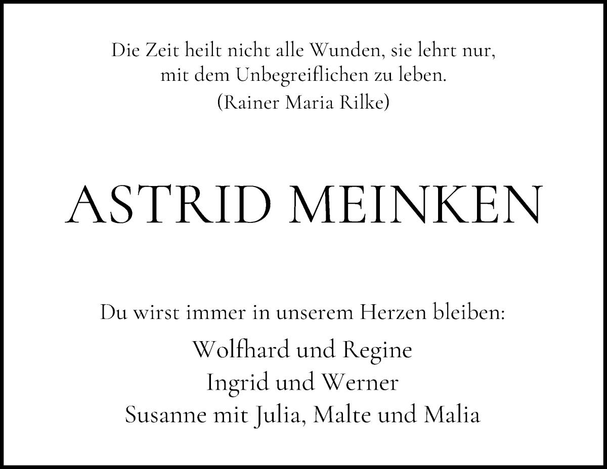 Traueranzeige von Astrid Meinken von WESER-KURIER