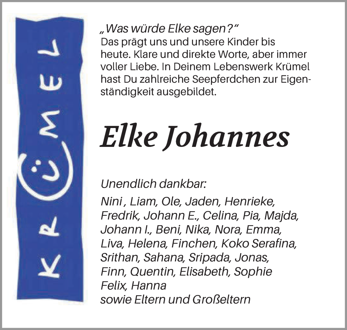 Traueranzeige von Elke Johannes von WESER-KURIER