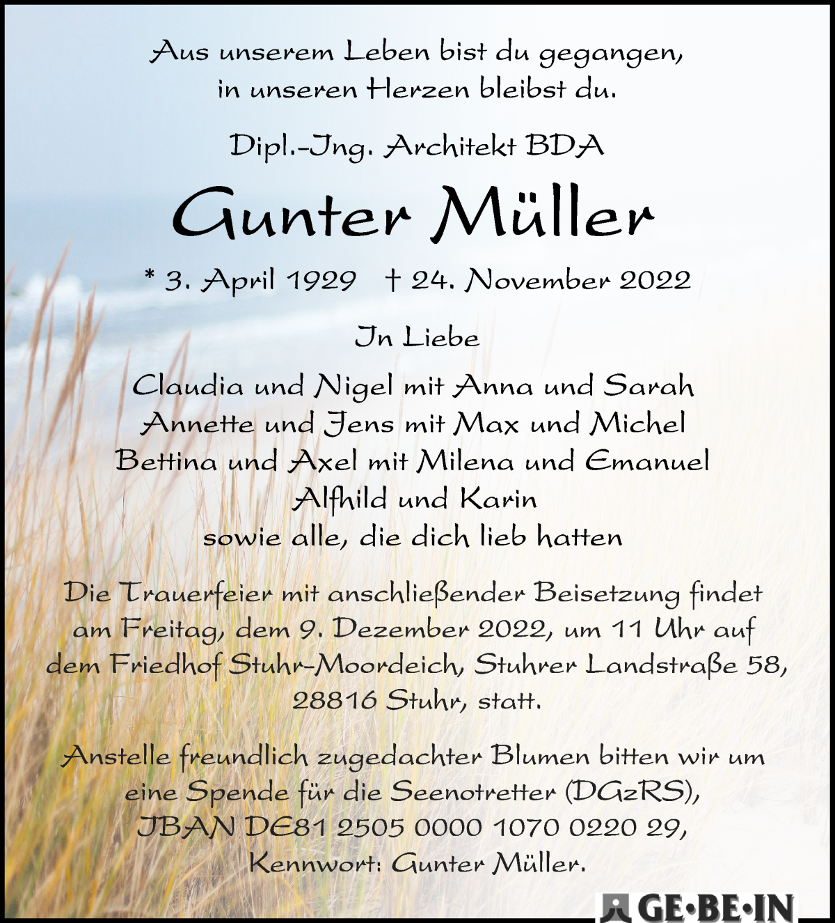 Traueranzeige von Gunter Müller von WESER-KURIER