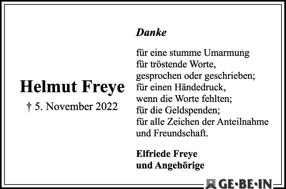 Traueranzeige von Helmut Freye von WESER-KURIER