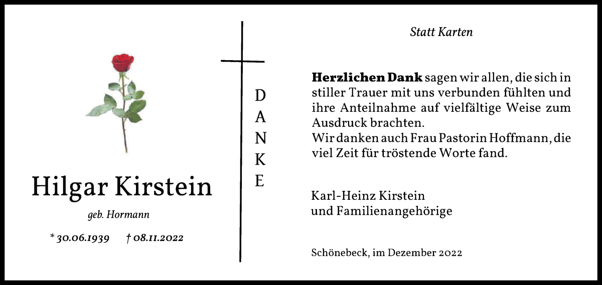 Traueranzeige von Hilgar Kirstein von Die Norddeutsche