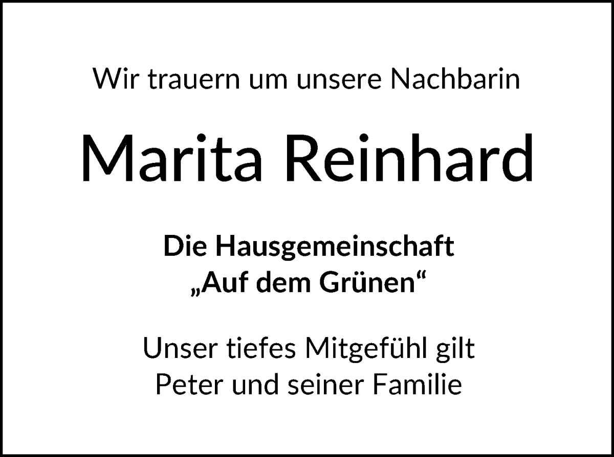 Traueranzeige von Marita Reinhard von WESER-KURIER