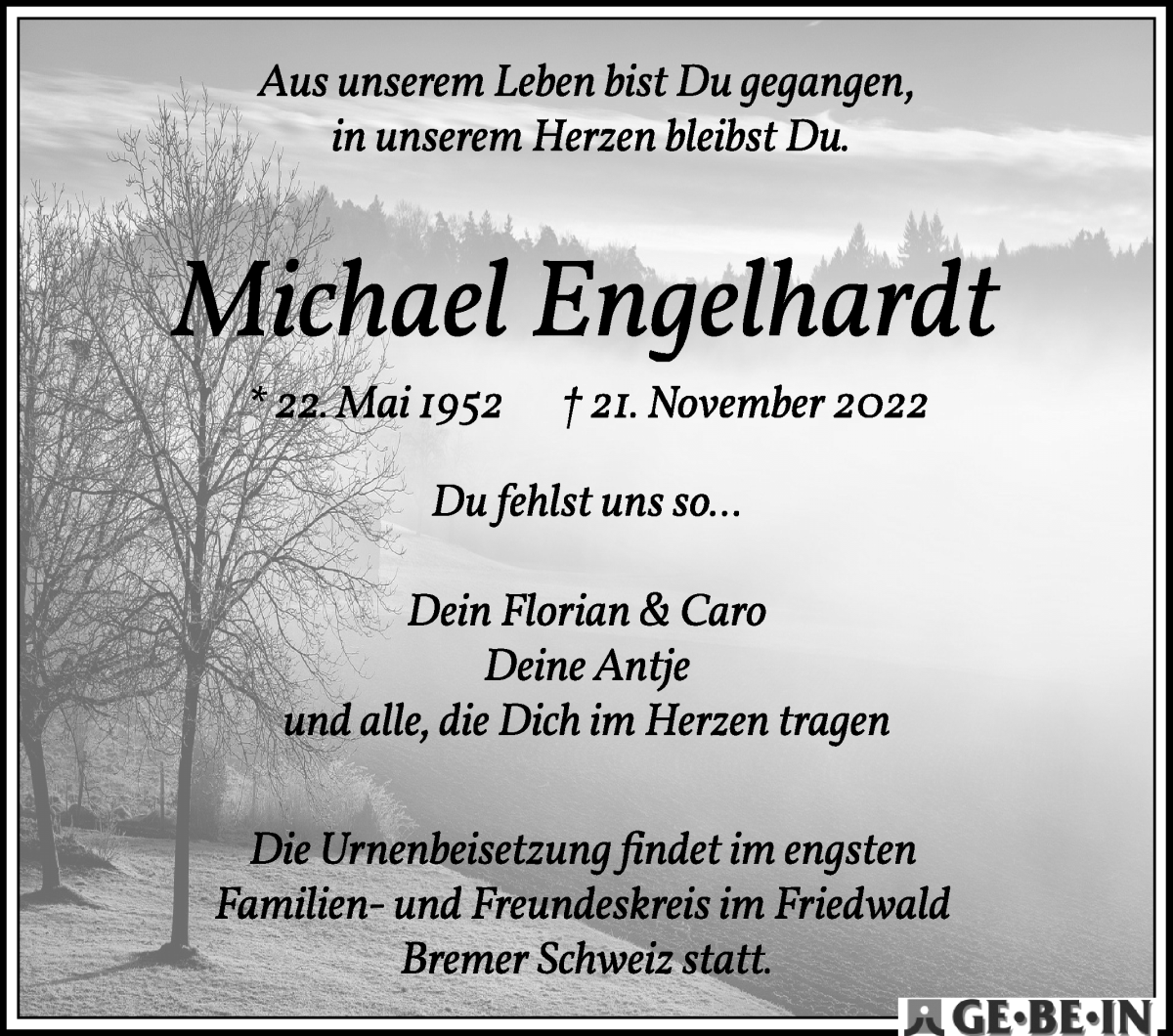 Traueranzeige von Michael Engelhardt von WESER-KURIER