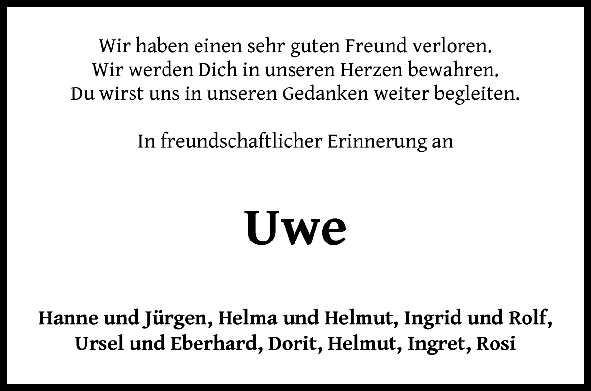 Traueranzeige von Uwe Schierenbeck von WESER-KURIER