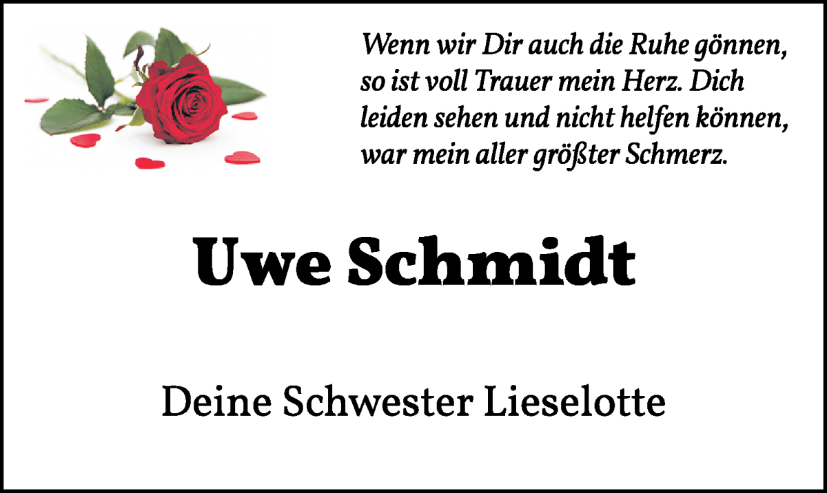 Traueranzeige von Uwe Schmidt von WESER-KURIER
