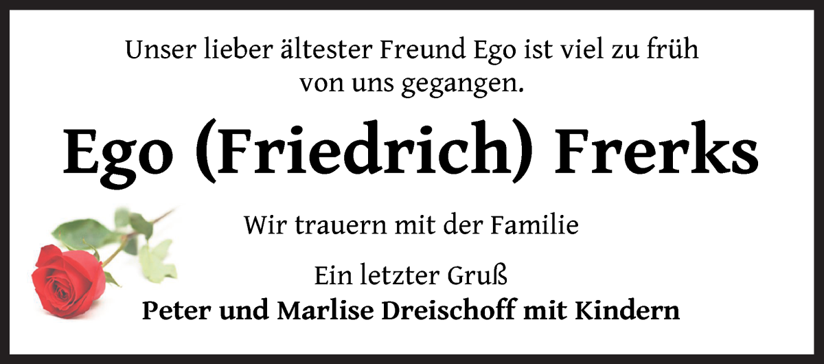 Traueranzeige von Friedrich Frerks von WESER-KURIER