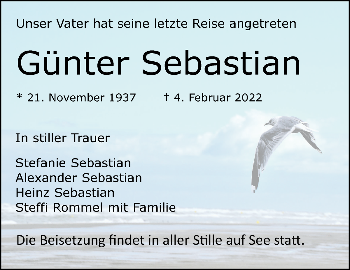 Traueranzeige von Günter Sebastian von WESER-KURIER