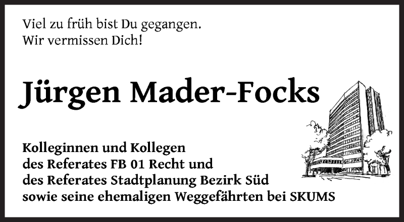 Traueranzeige von Jürgen Mader-Focks von WESER-KURIER