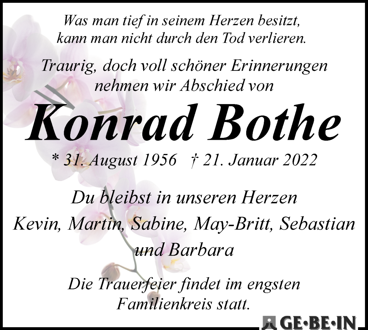 Traueranzeige von Konrad Bothe von WESER-KURIER