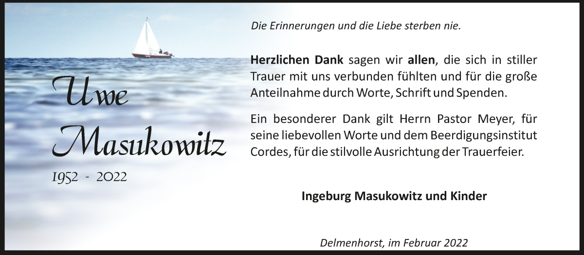 Traueranzeige von Uwe Masukowitz von WESER-KURIER