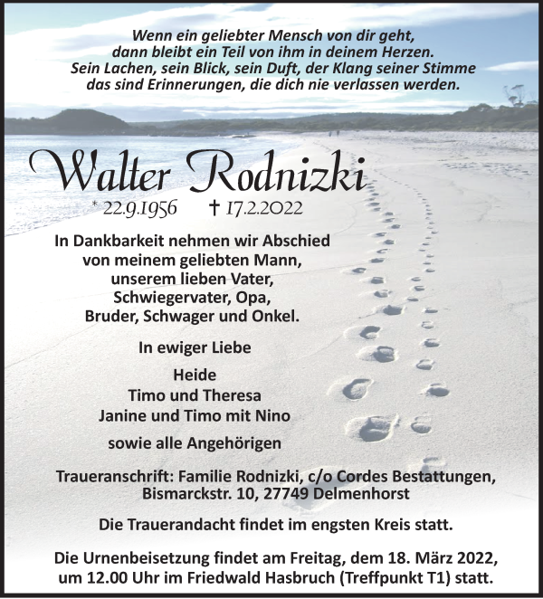 Traueranzeige von Walter Rodnizki von WESER-KURIER