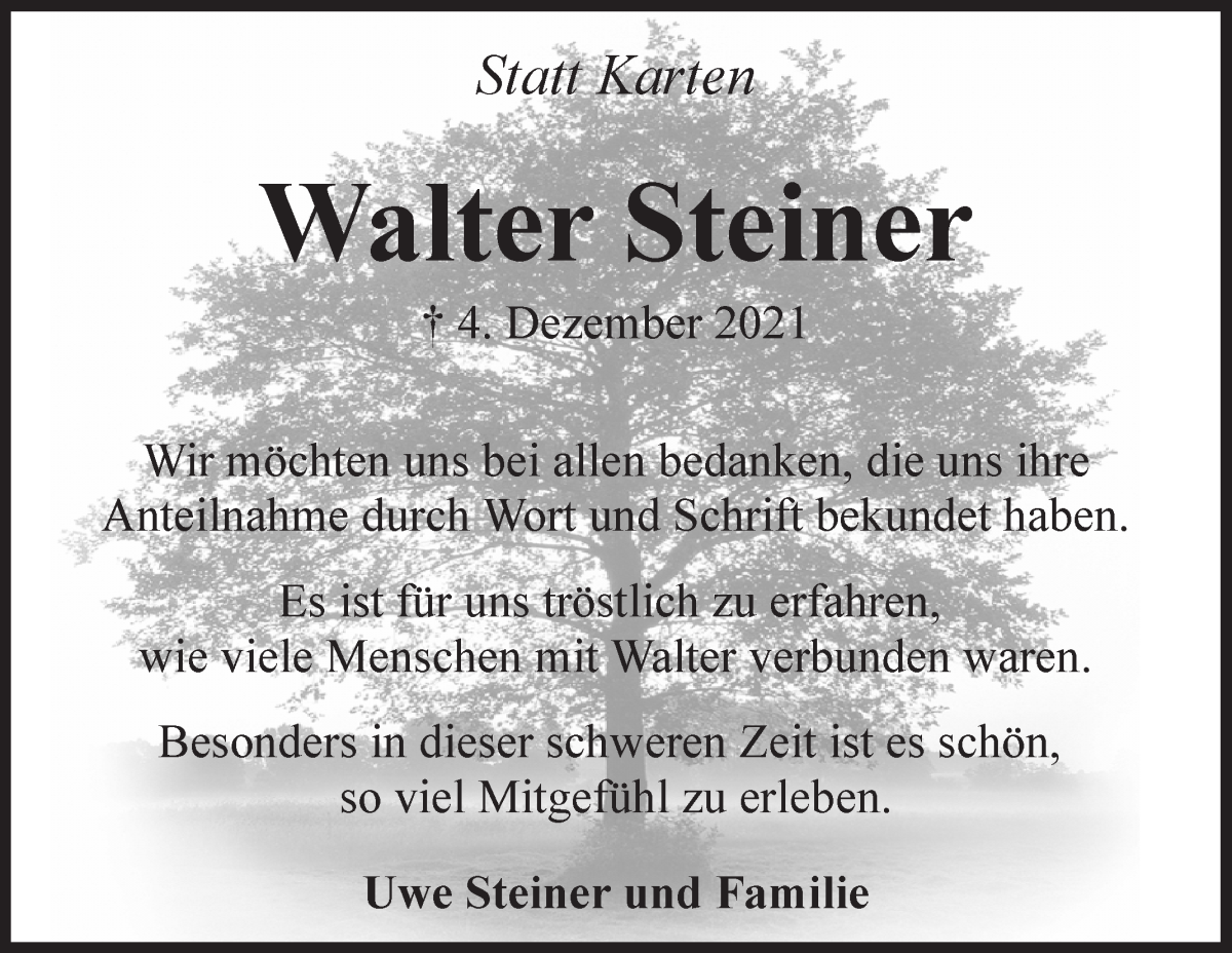 Traueranzeige von Walter Steiner von WESER-KURIER