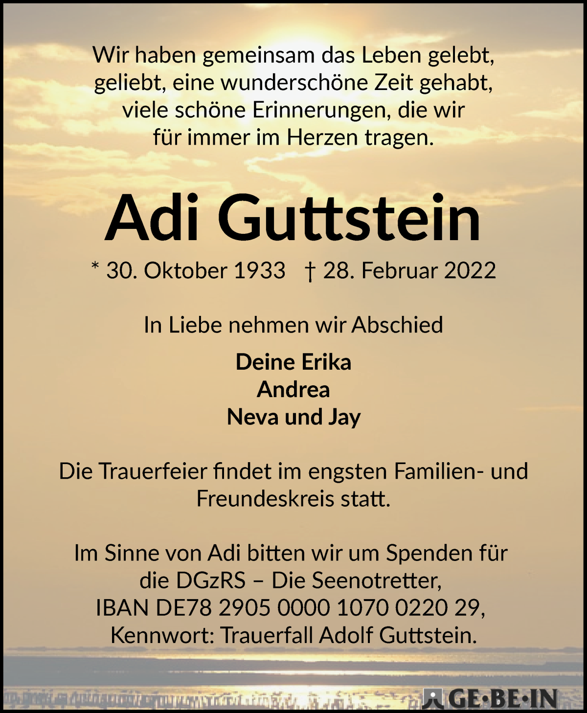 Traueranzeige von Adi Guttstein von WESER-KURIER