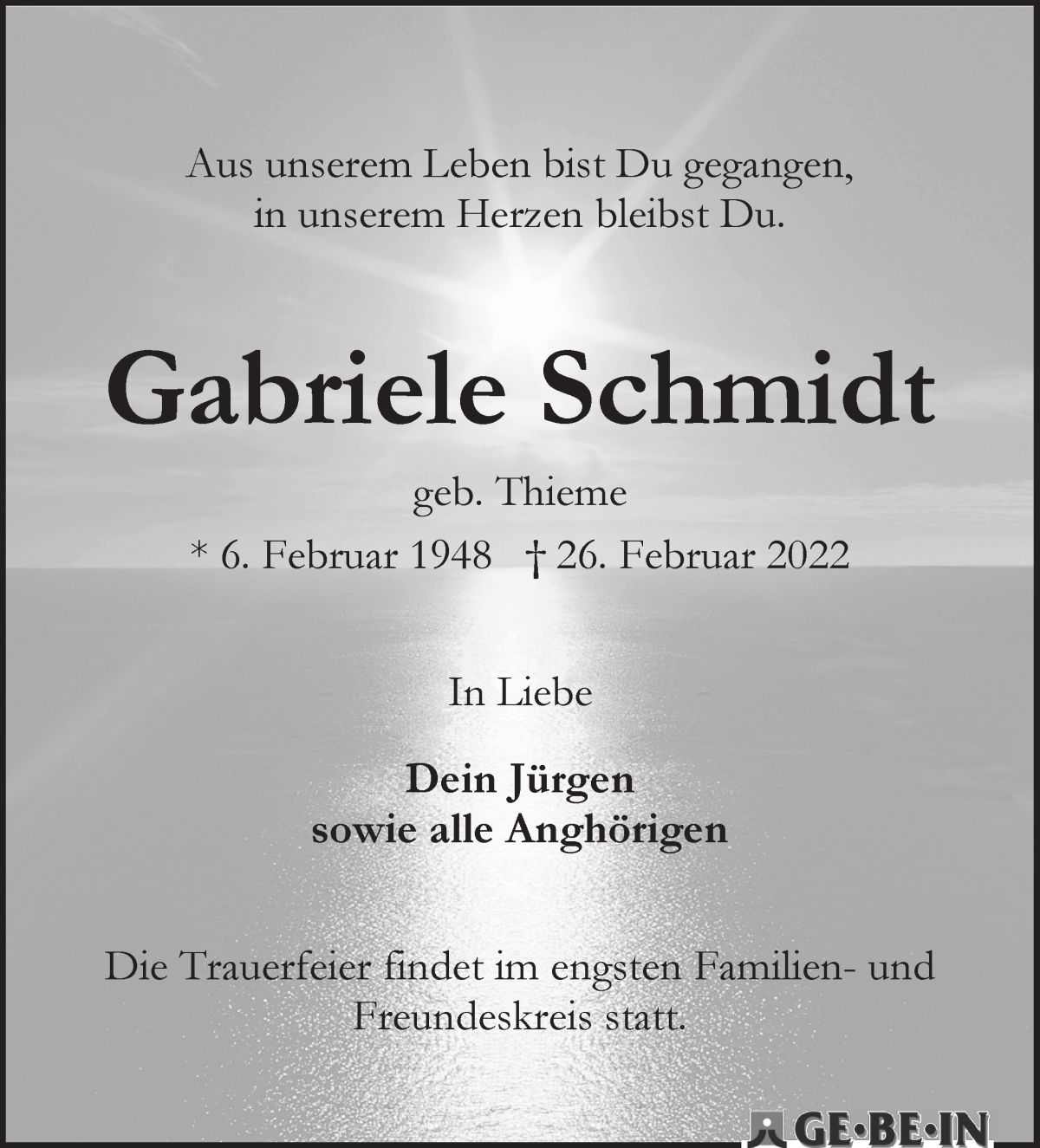 Traueranzeige von Gabriele Schmidt von WESER-KURIER