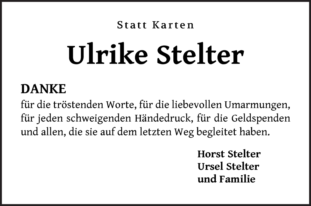 Traueranzeige von Ulrike Stelter von WESER-KURIER