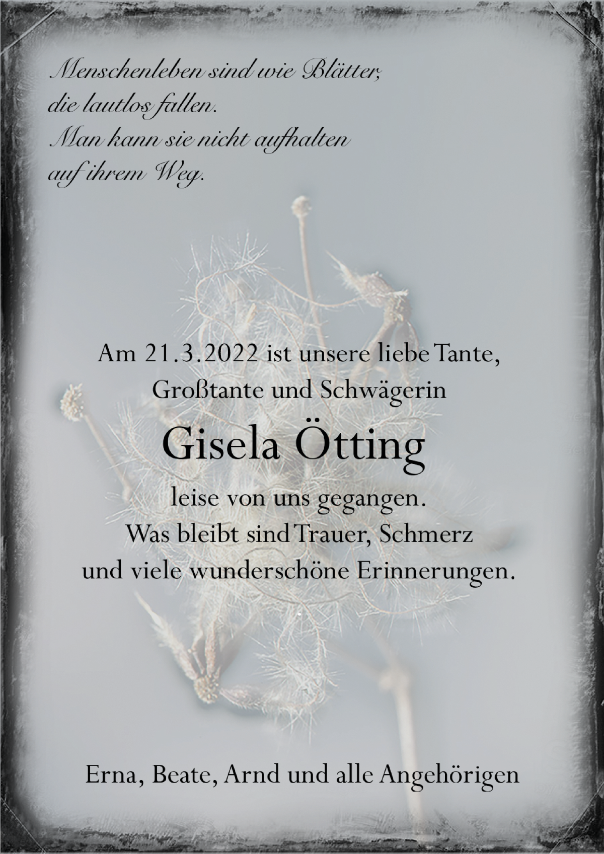 Traueranzeige von Gisela Ötting von WESER-KURIER