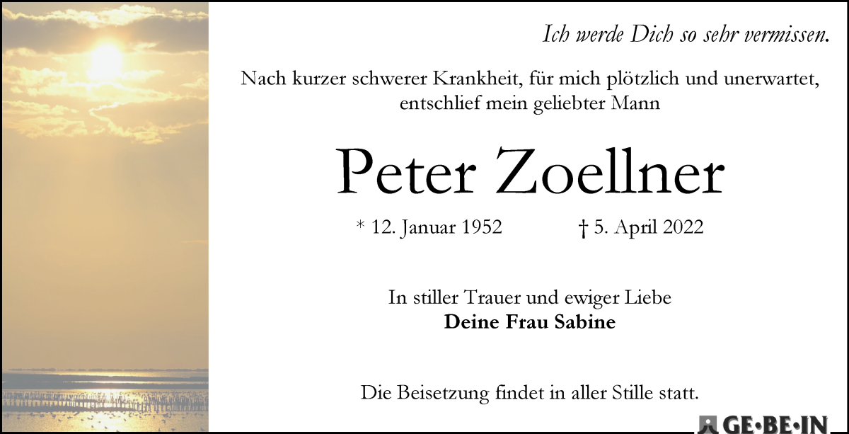 Traueranzeige von Peter Zoellner von WESER-KURIER