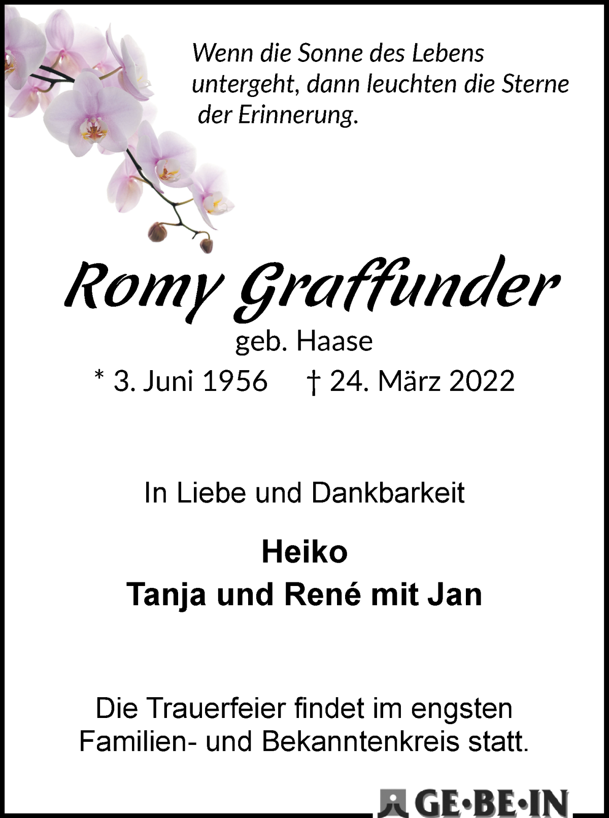 Traueranzeige von Romy Graffunder von WESER-KURIER