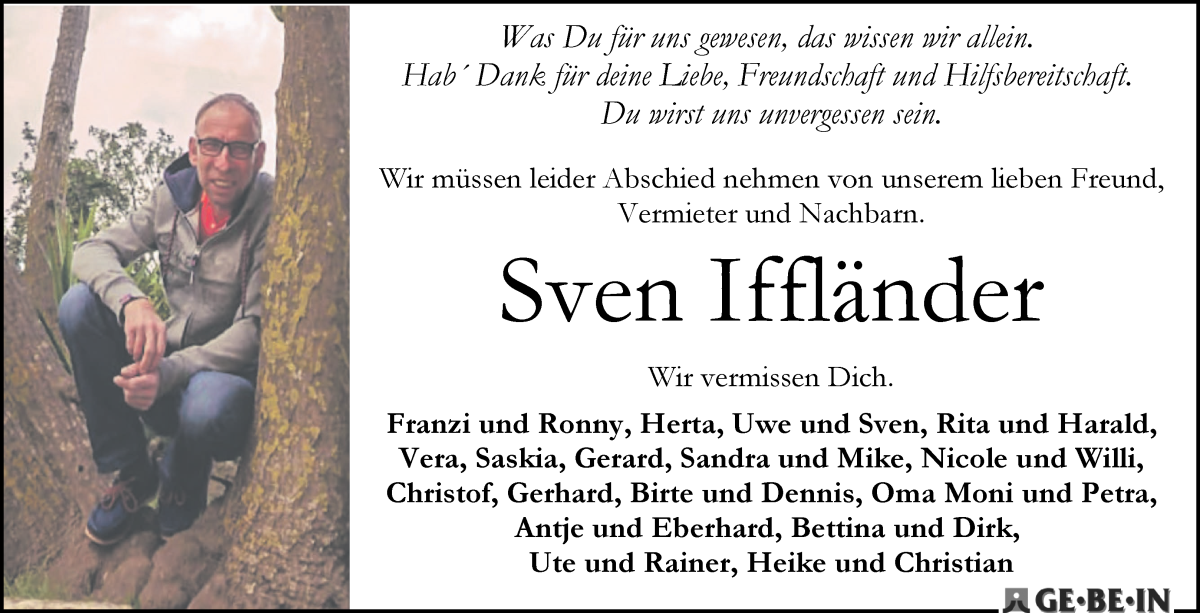 Traueranzeige von Sven Iffländer von WESER-KURIER