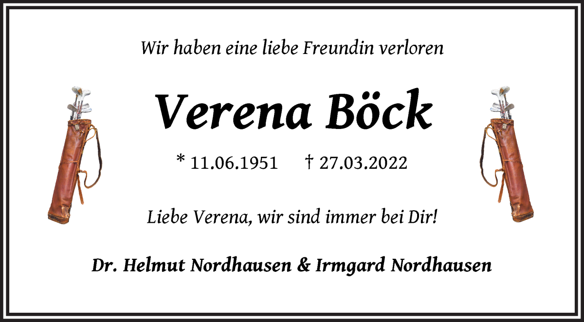Traueranzeige von Verena Böck von WESER-KURIER