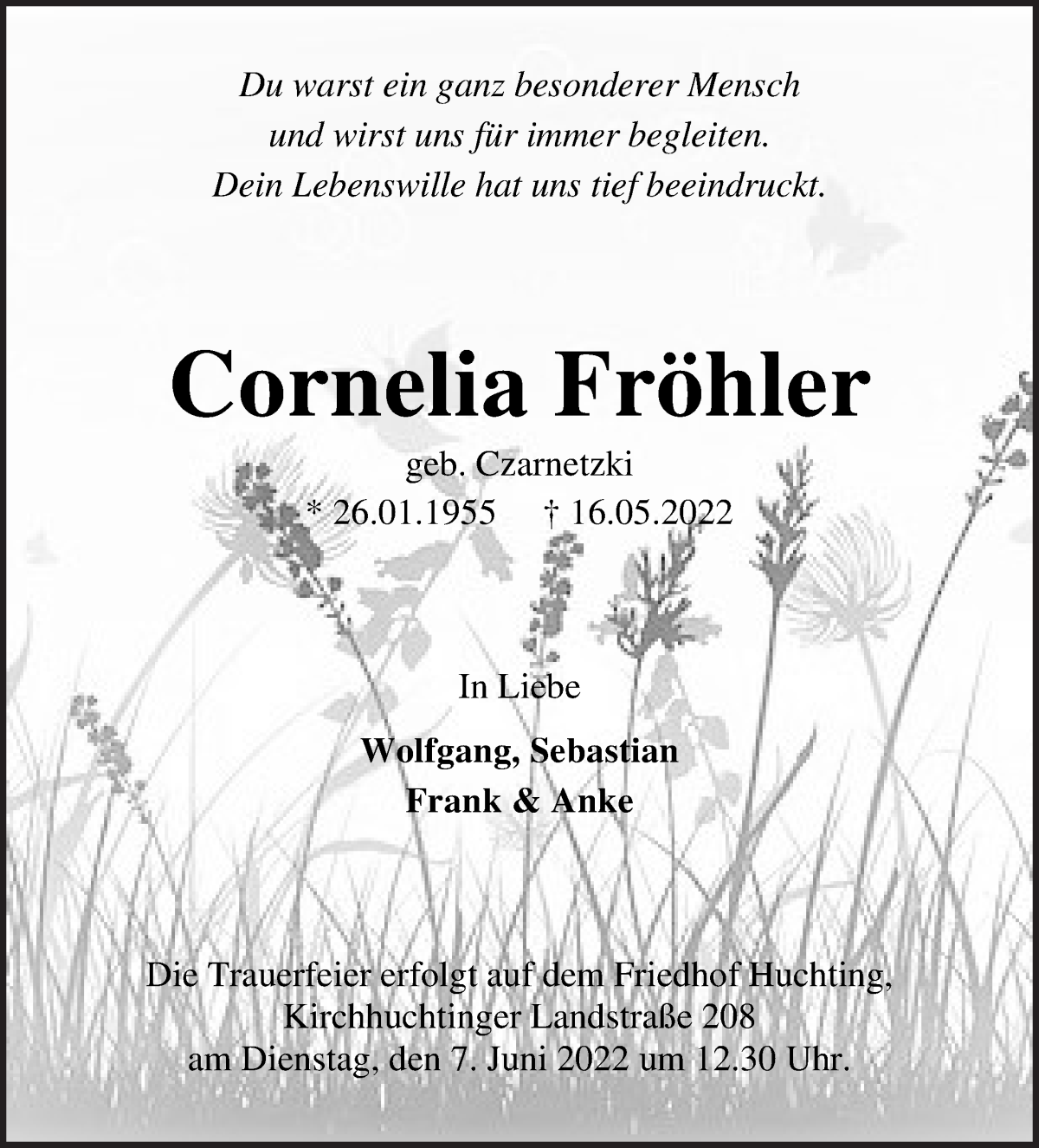 Traueranzeige von Cornelia Fröhler von WESER-KURIER