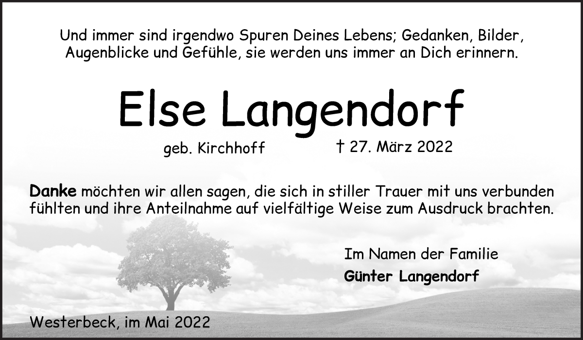 Traueranzeige von Else Langendorf von Osterholzer Kreisblatt