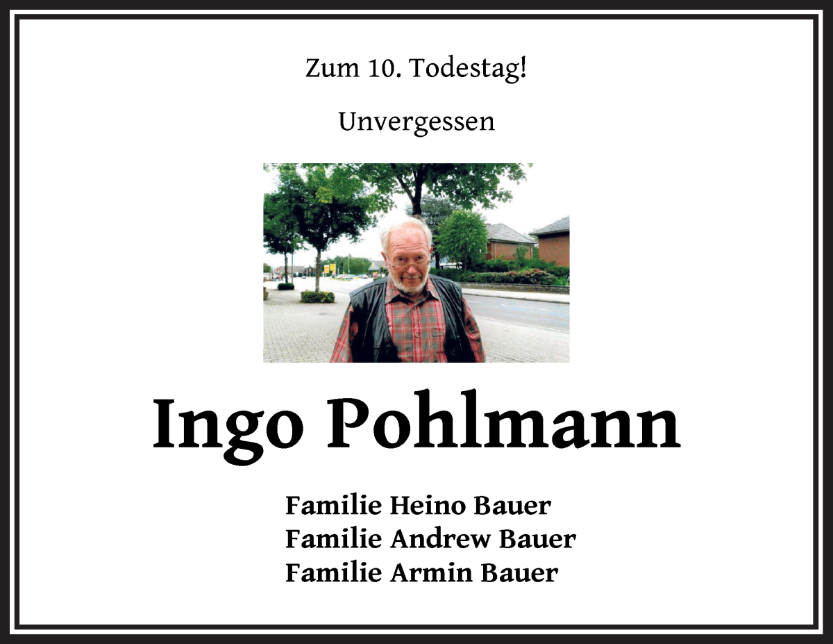 Traueranzeige von Ingo Pohlmann von Die Norddeutsche