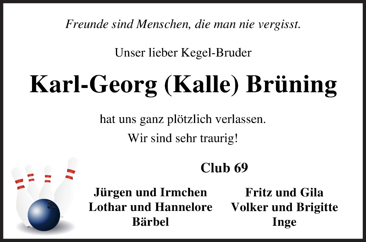 Traueranzeige von Karl-Georg Brüning von Osterholzer Kreisblatt