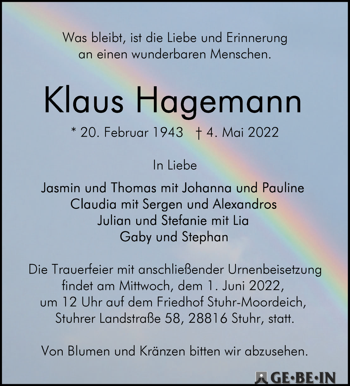 Traueranzeige von Klaus Hagemann von WESER-KURIER