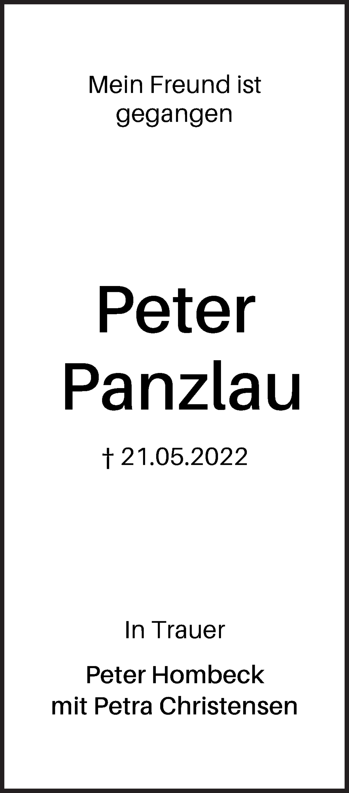 Traueranzeige von Peter Panzlau von WESER-KURIER