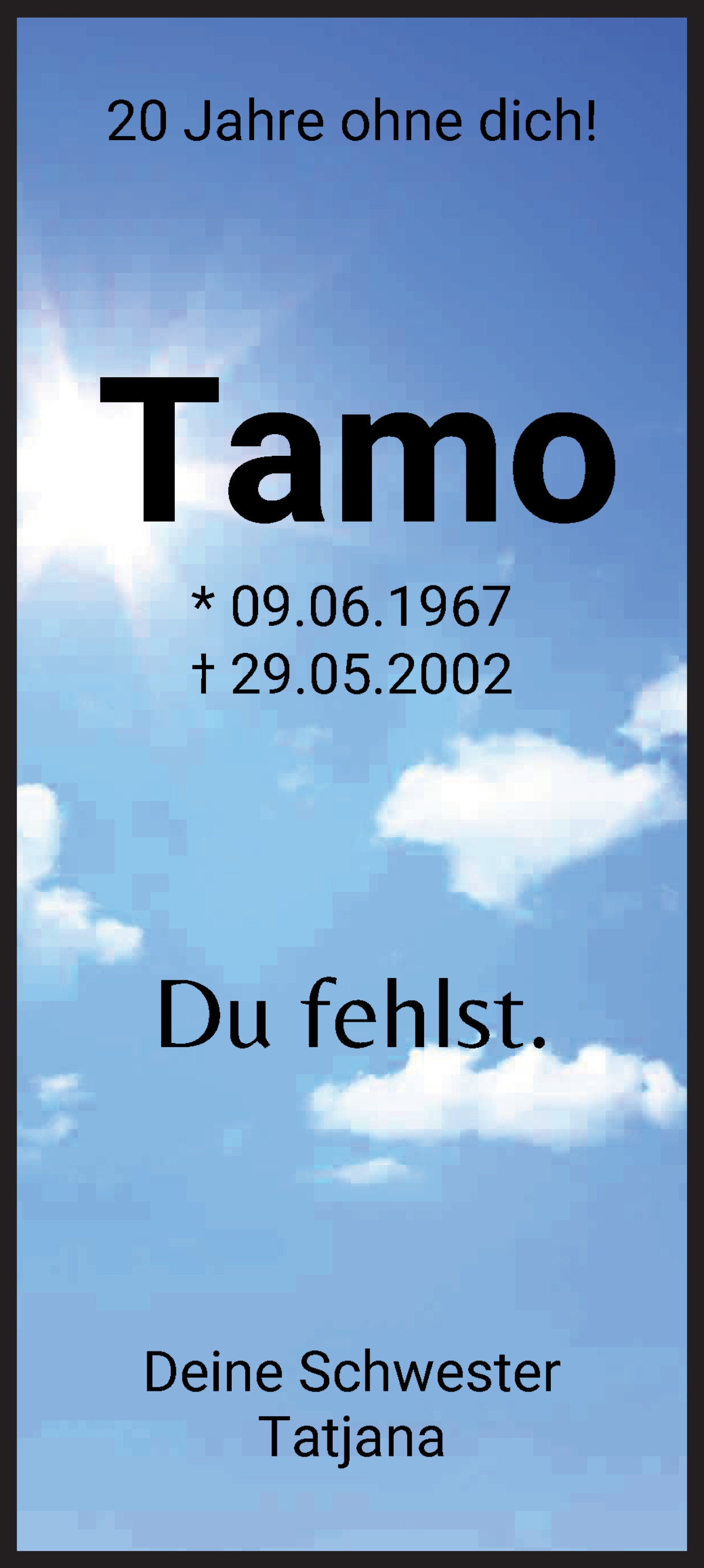 Traueranzeige von Tamo  von WESER-KURIER