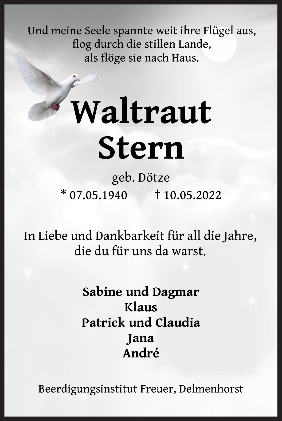 Traueranzeige von Waltraut Stern von WESER-KURIER