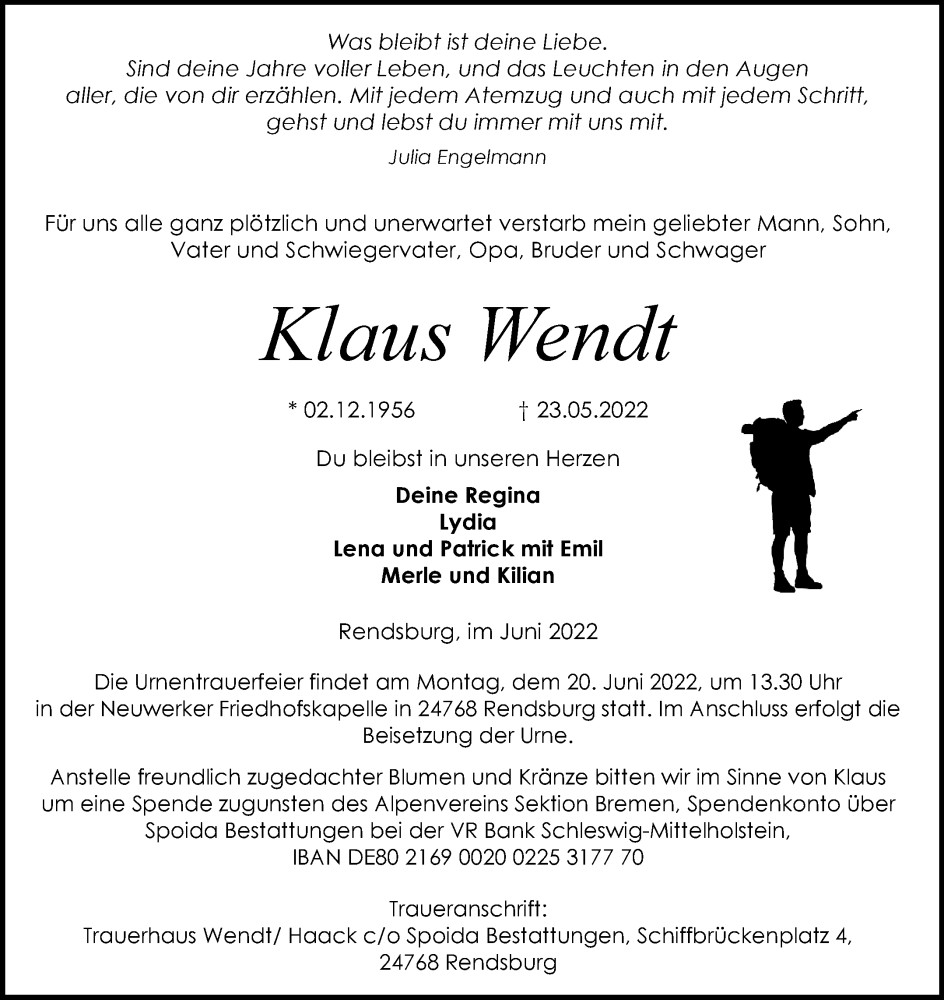 Traueranzeige von Klaus Wendt von WESER-KURIER