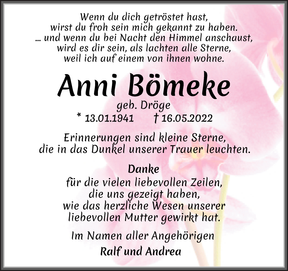 Traueranzeige von Anni Bömeke von WESER-KURIER