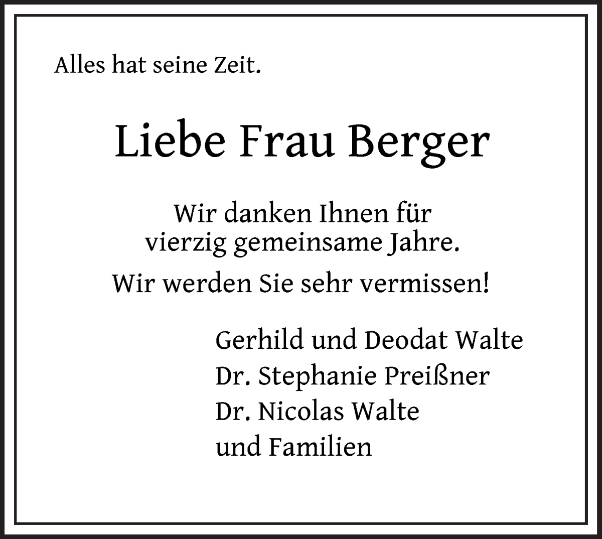 Traueranzeige von Brigitte Berger von WESER-KURIER