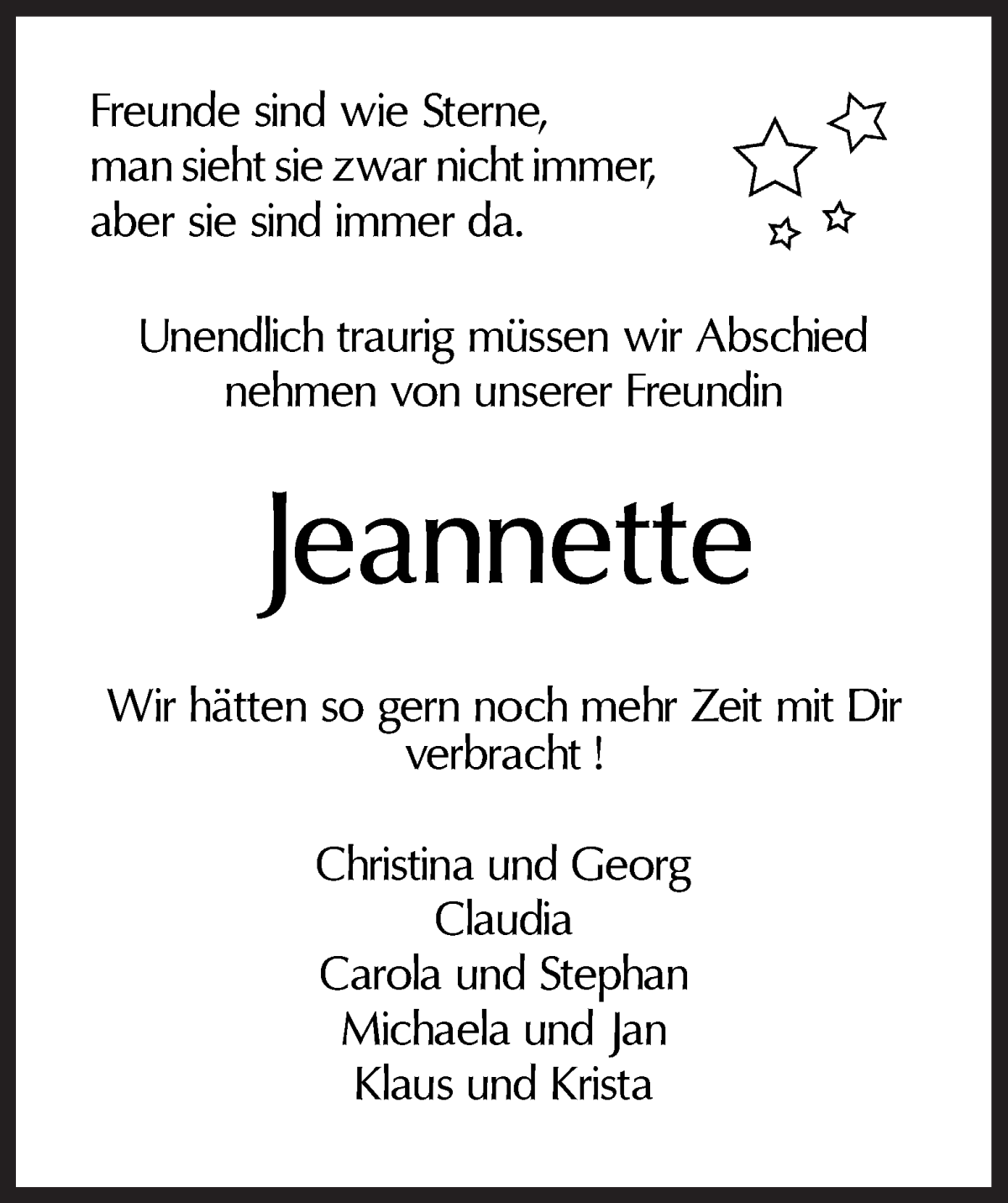 Traueranzeige von Jeannette Thiele-Witte von WESER-KURIER