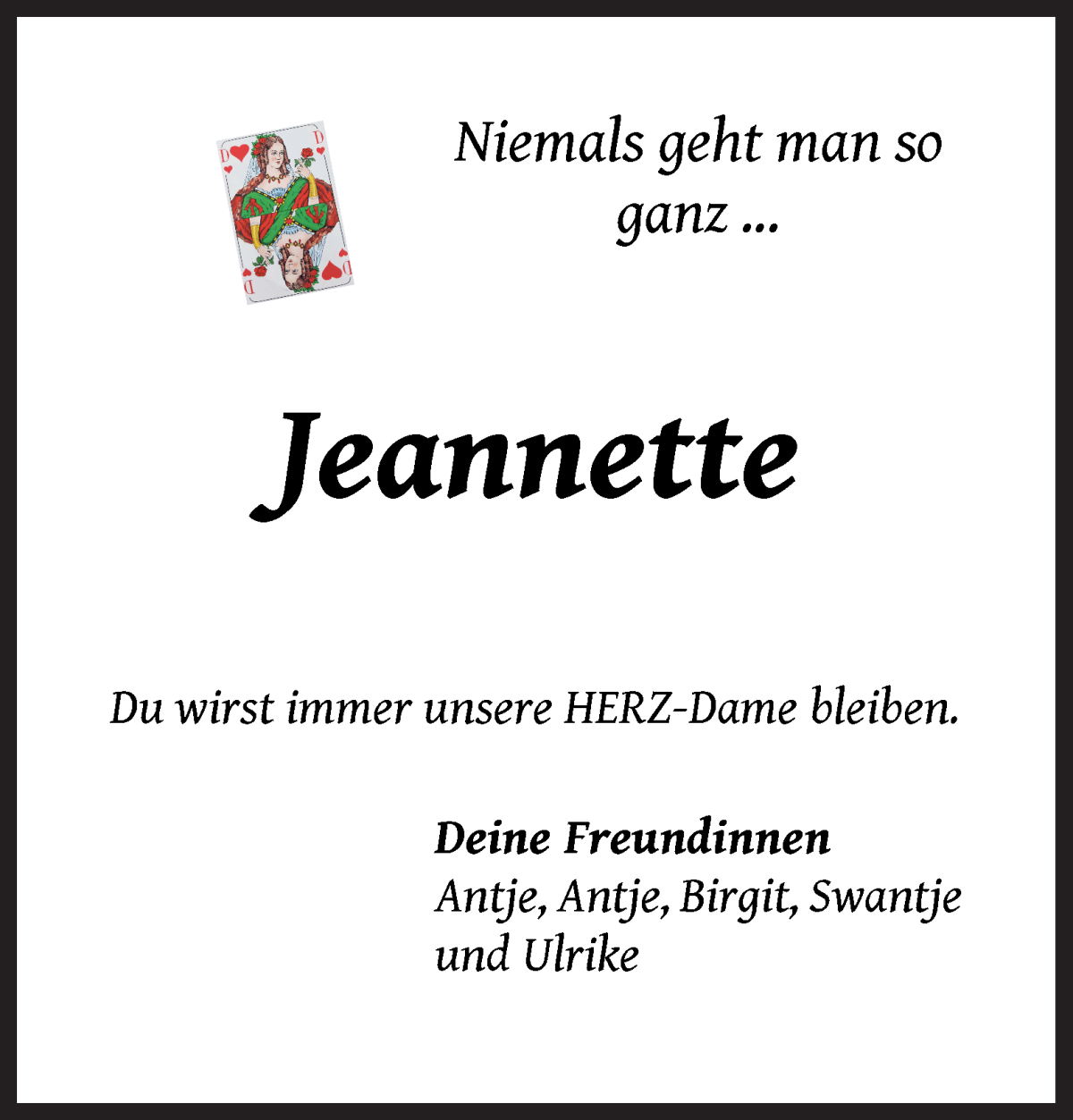 Traueranzeige von Jeannette Thiele-Witte von WESER-KURIER