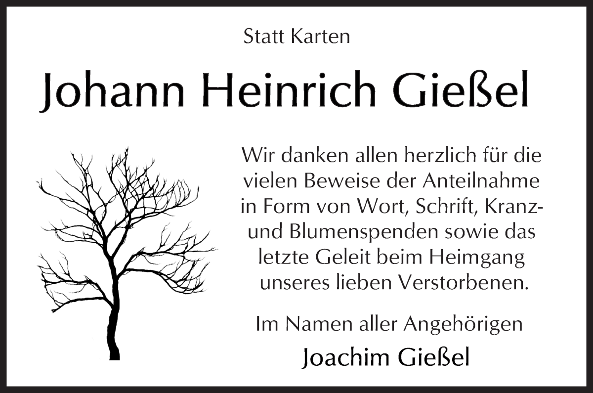 Traueranzeige von Johann Heinrich Gießel von WESER-KURIER