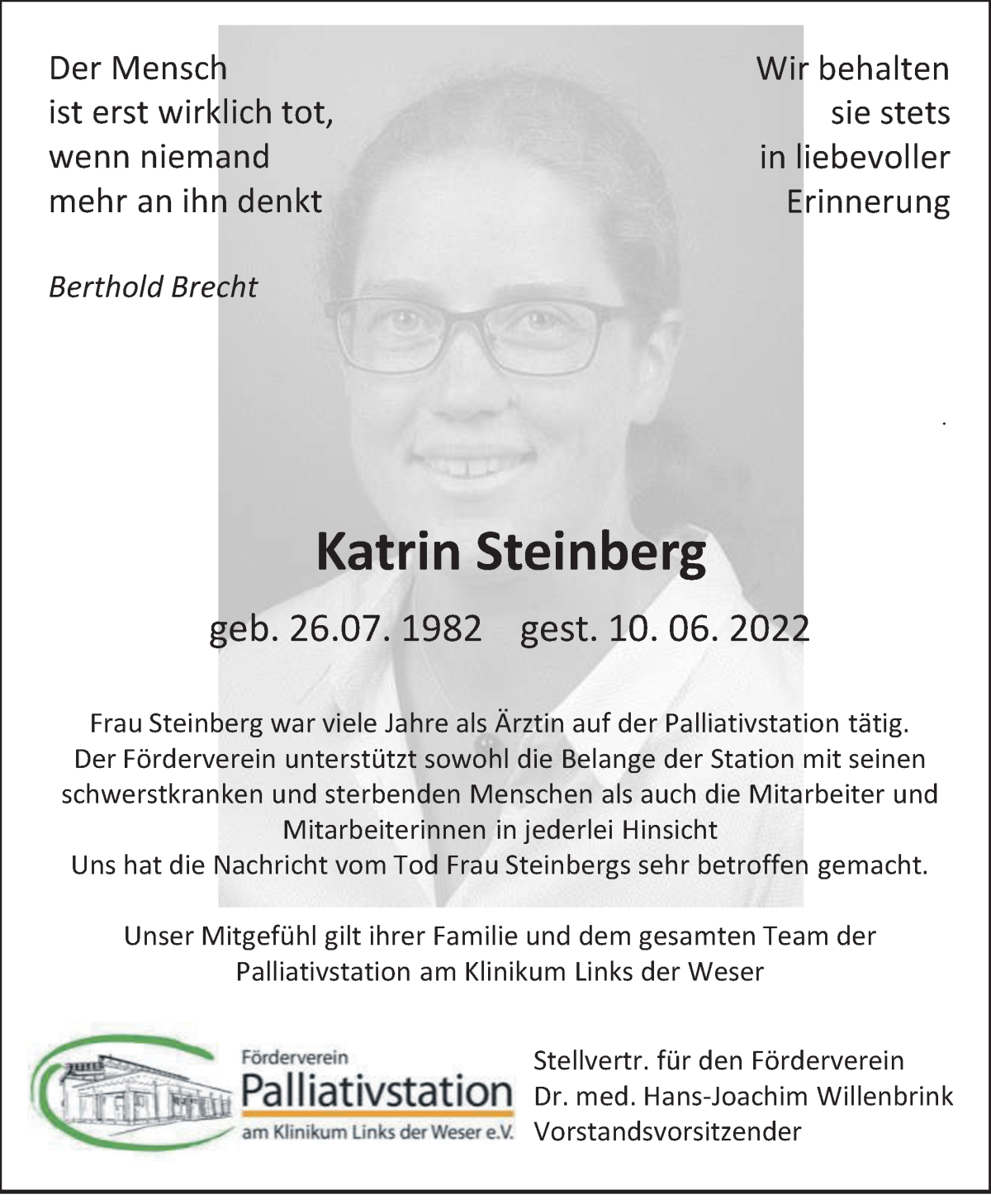 Traueranzeige von Katrin Steinberg von WESER-KURIER