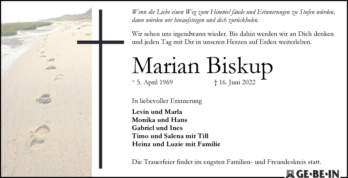 Traueranzeige von Marian Biskup von WESER-KURIER