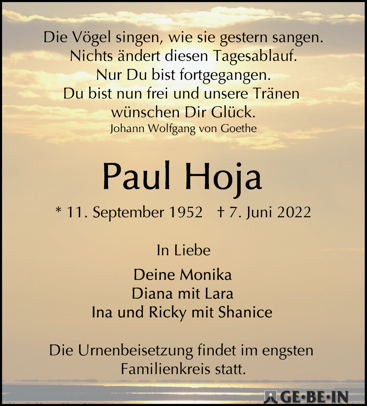 Traueranzeige von Paul Hoja von WESER-KURIER