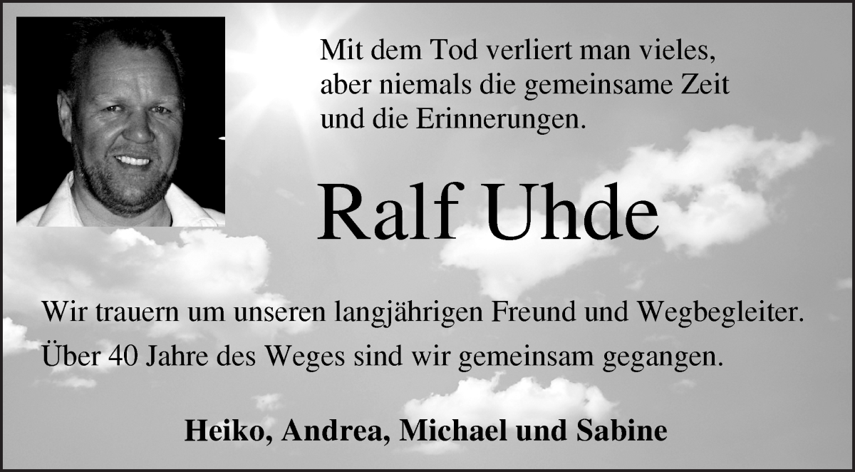 Traueranzeige von Ralf Uhde von Osterholzer Kreisblatt