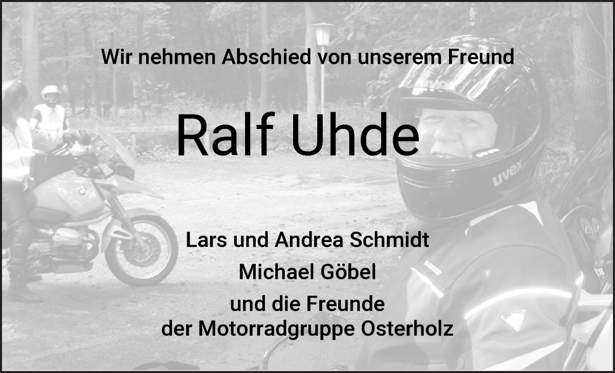 Traueranzeige von Ralf Uhde von Osterholzer Kreisblatt