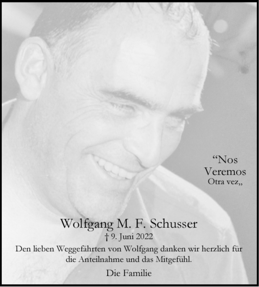 Traueranzeige von Wolfgang M. F. Schusser von WESER-KURIER