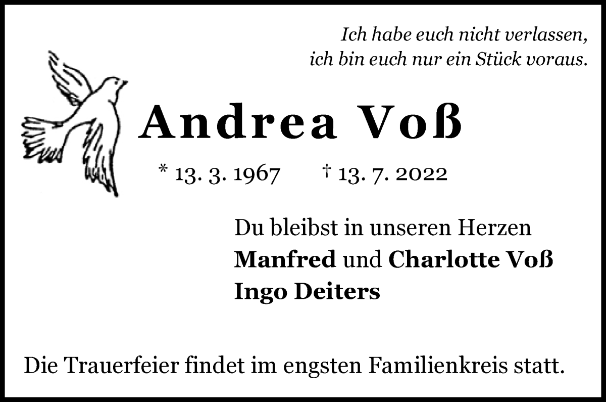 Traueranzeige von Andrea Voß von WESER-KURIER